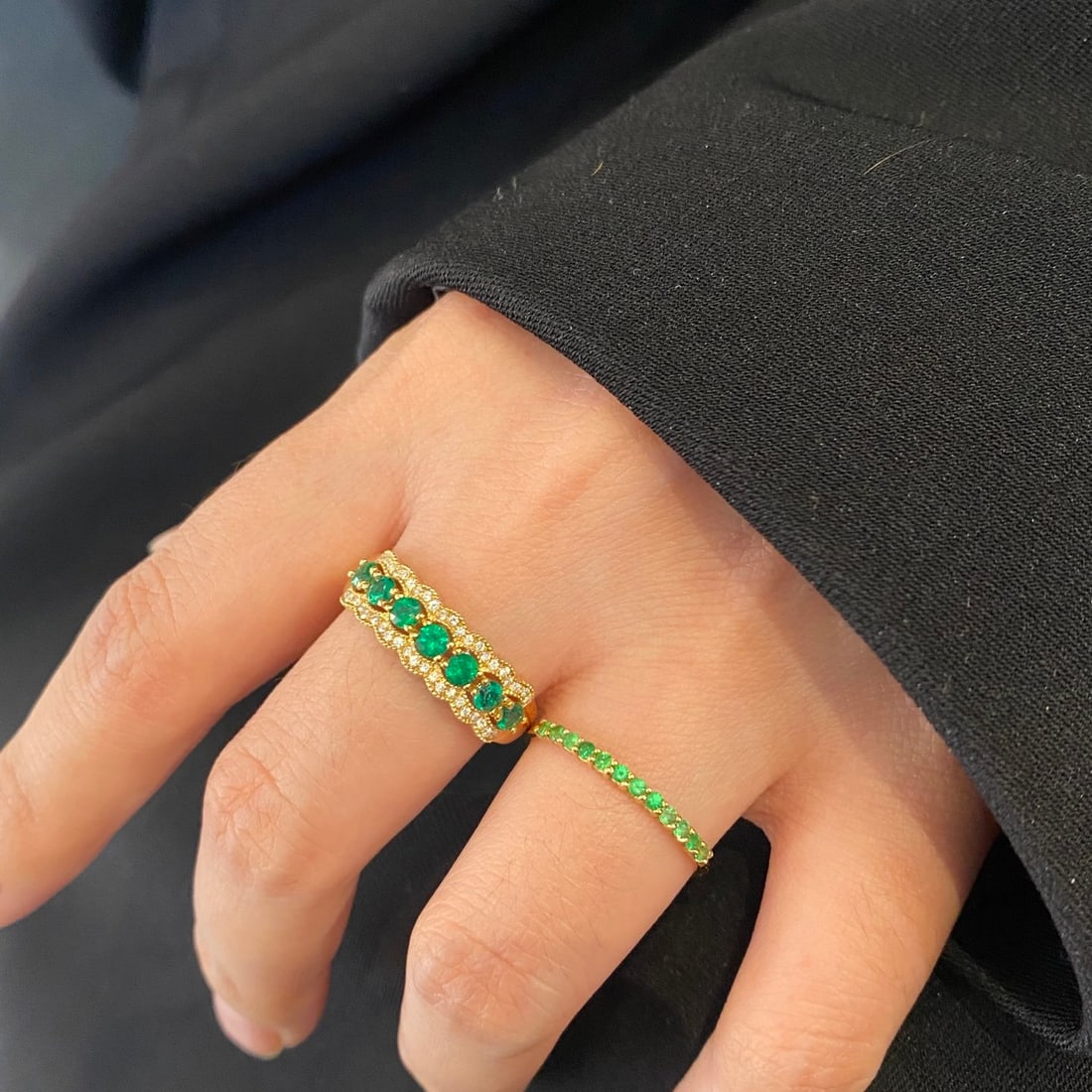 14k Gold 0.57 Ctw Natural Emerald & Diamond Ring - 3