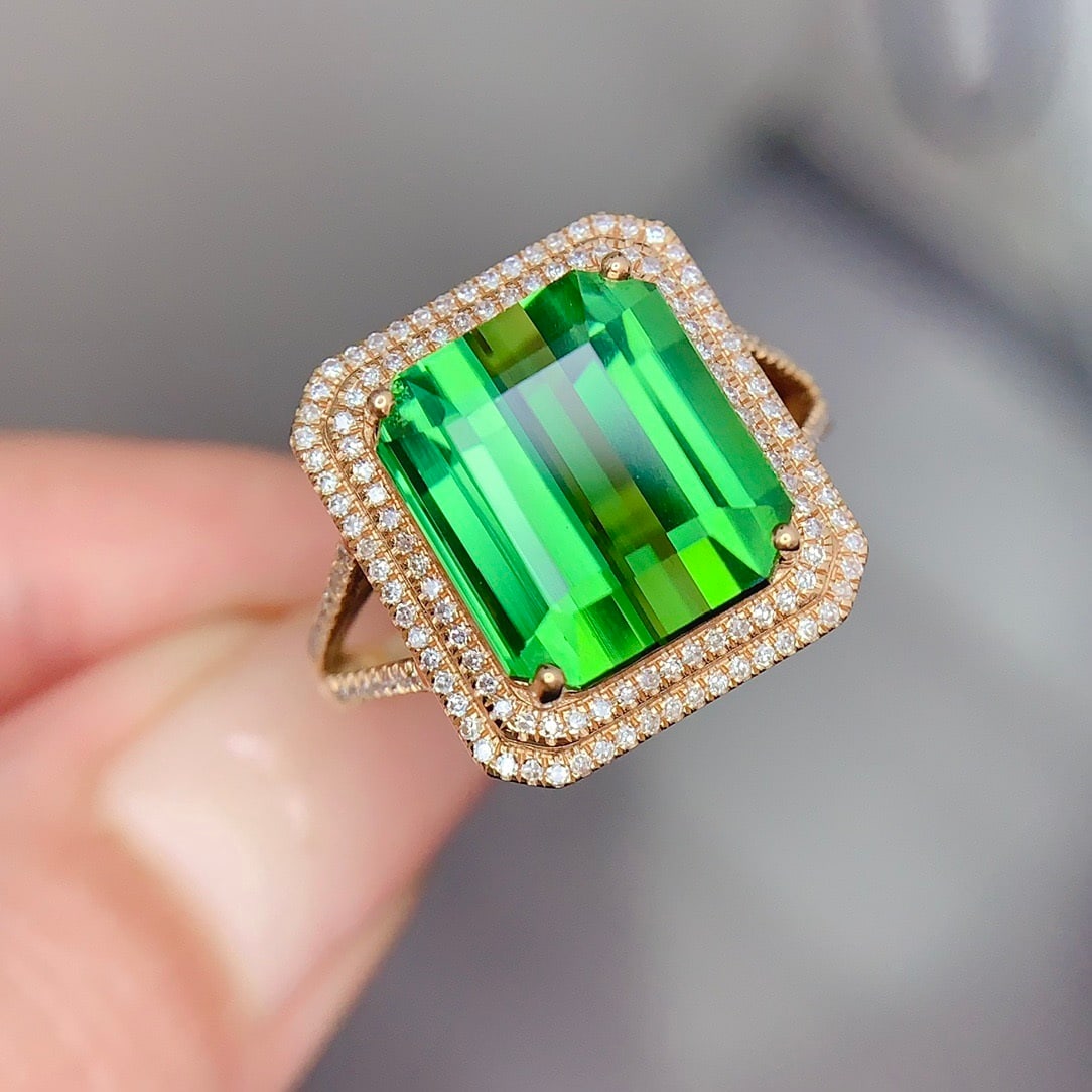 14k Gold 7.02 Ct Natural Tourmaline & Diamond Ring - 3