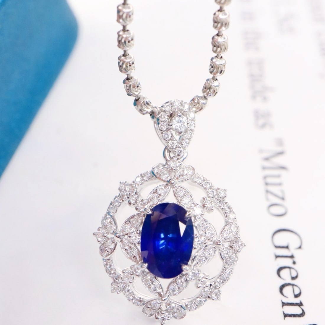14k Gold 1.29 Ctw Natural Sapphire & Diamond Pendant( Without Chain ) - 2