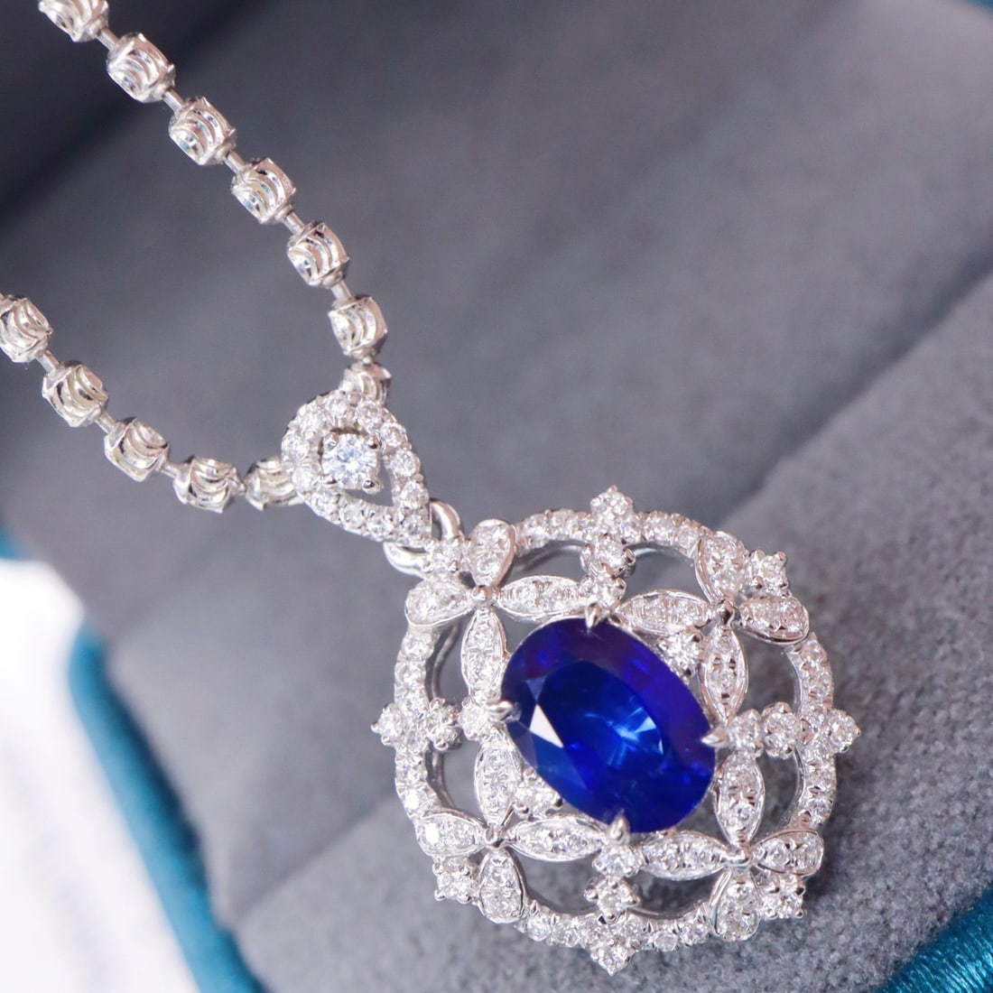 14k Gold 1.29 Ctw Natural Sapphire & Diamond Pendant( Without Chain ) - 3