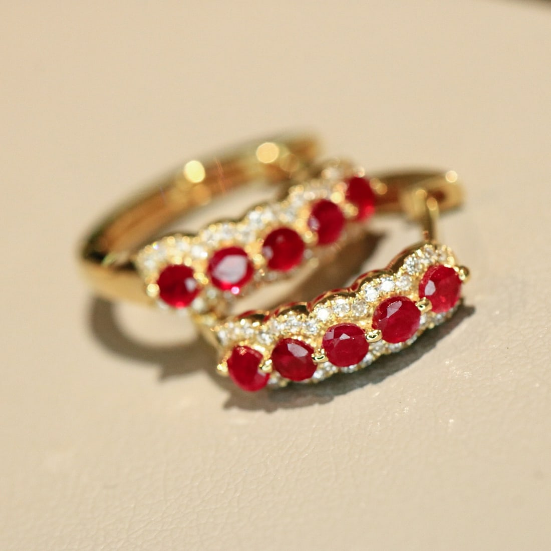 14k Gold 0.70 Ctw Natural Ruby & Diamond Earrings - 2