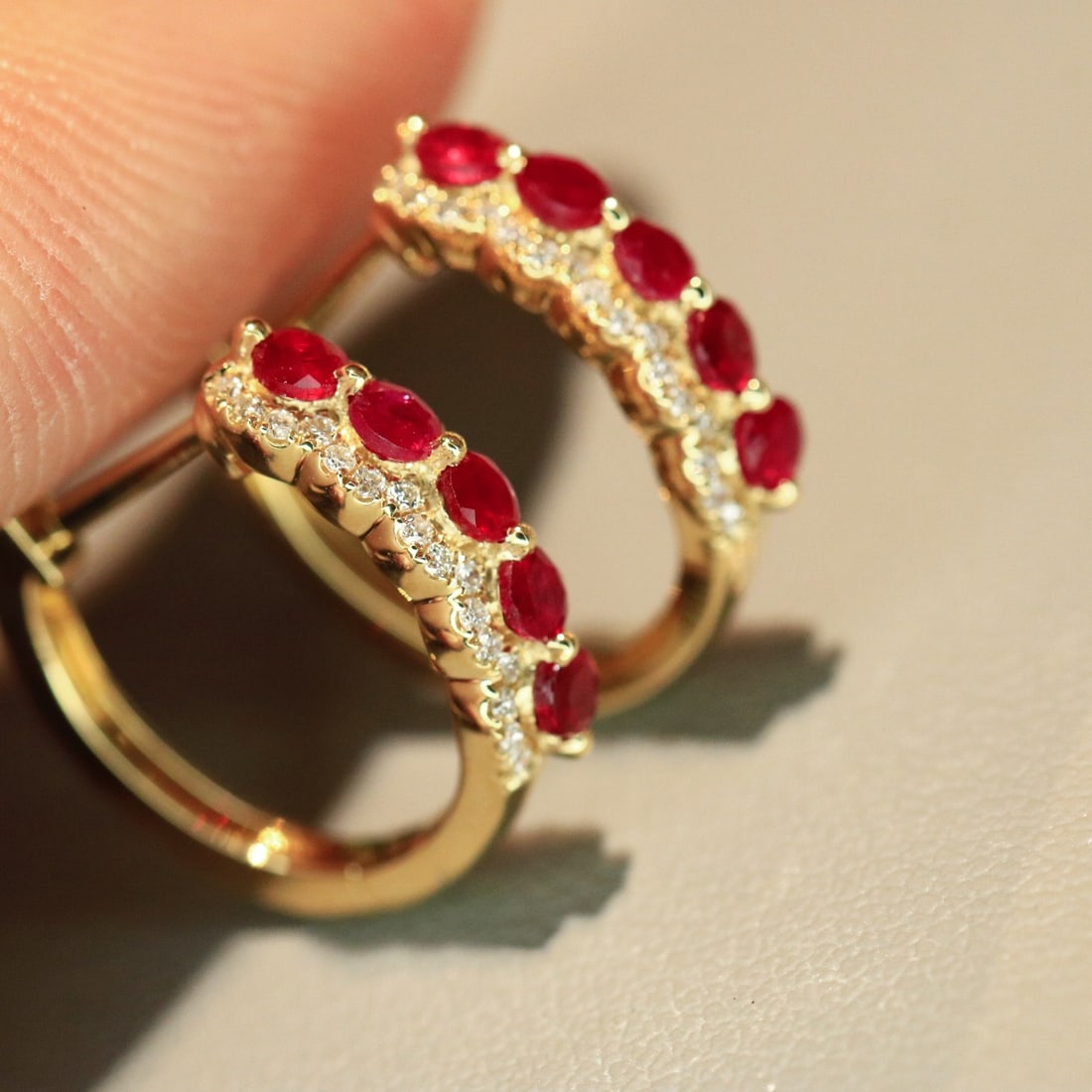 14k Gold 0.70 Ctw Natural Ruby & Diamond Earrings - 3