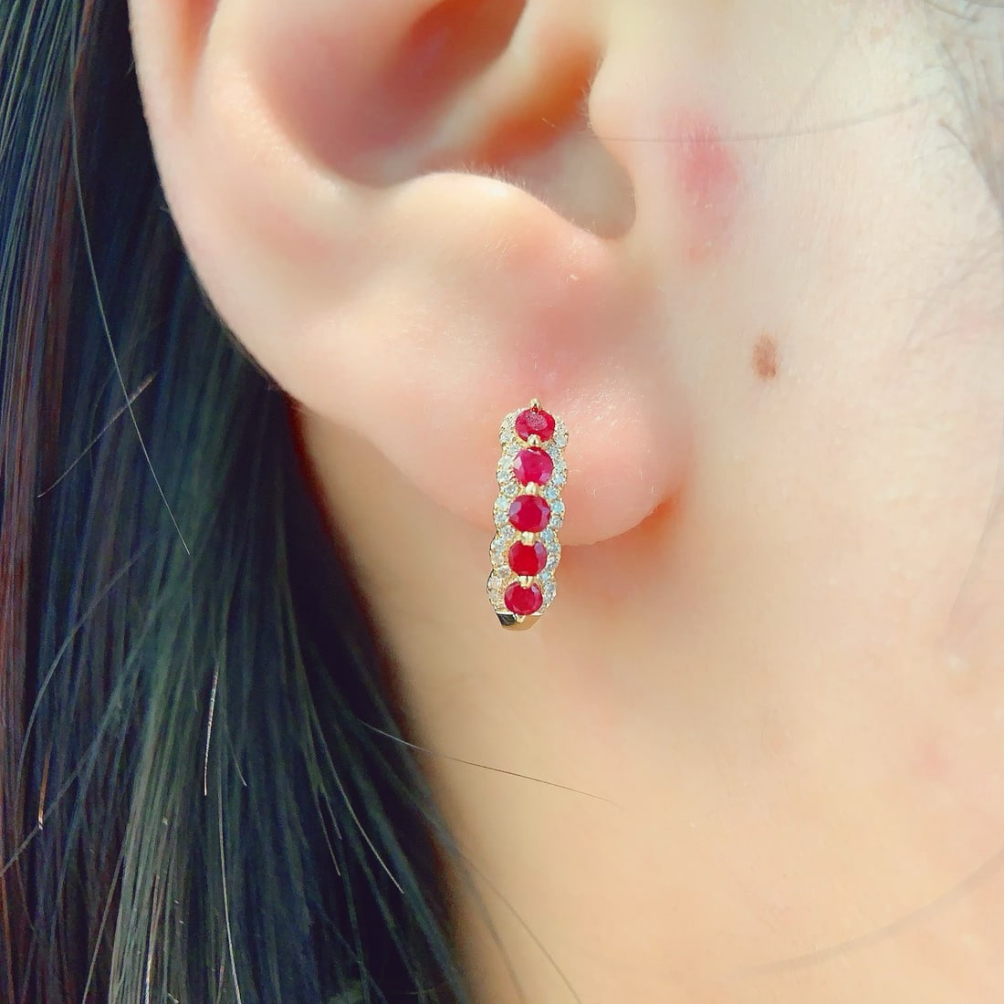 14k Gold 0.70 Ctw Natural Ruby & Diamond Earrings - 6