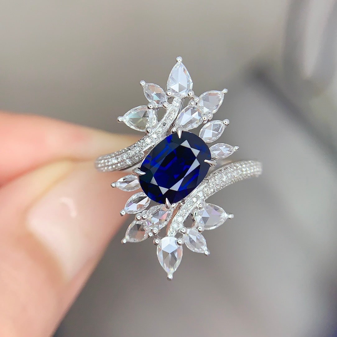 14k Gold 1.57 Ct Natural Sapphire & Diamond Ring: Ref:231152163 // gold content:14k gold // ring size:7. 25us // // main gemstone:sapphire // shape:oval // carat weight:1. 57ct // color:blue // treatment:natural // // adjacent gemstone 2 : diamond