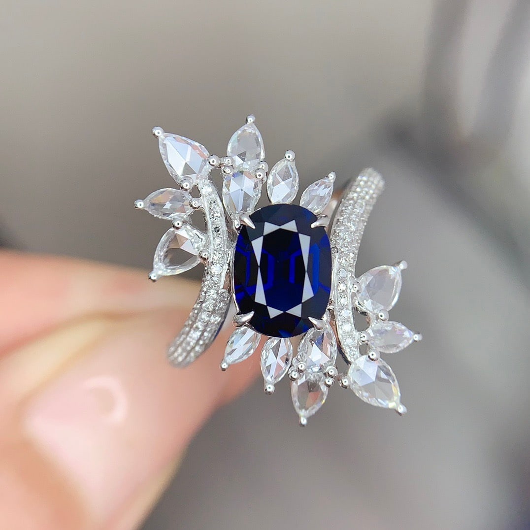 14k Gold 1.57 Ct Natural Sapphire & Diamond Ring - 2