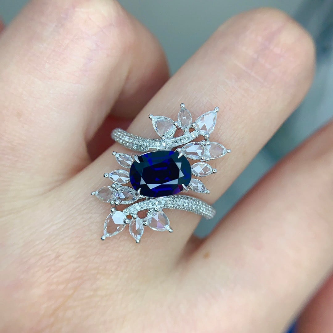 14k Gold 1.57 Ct Natural Sapphire & Diamond Ring - 4