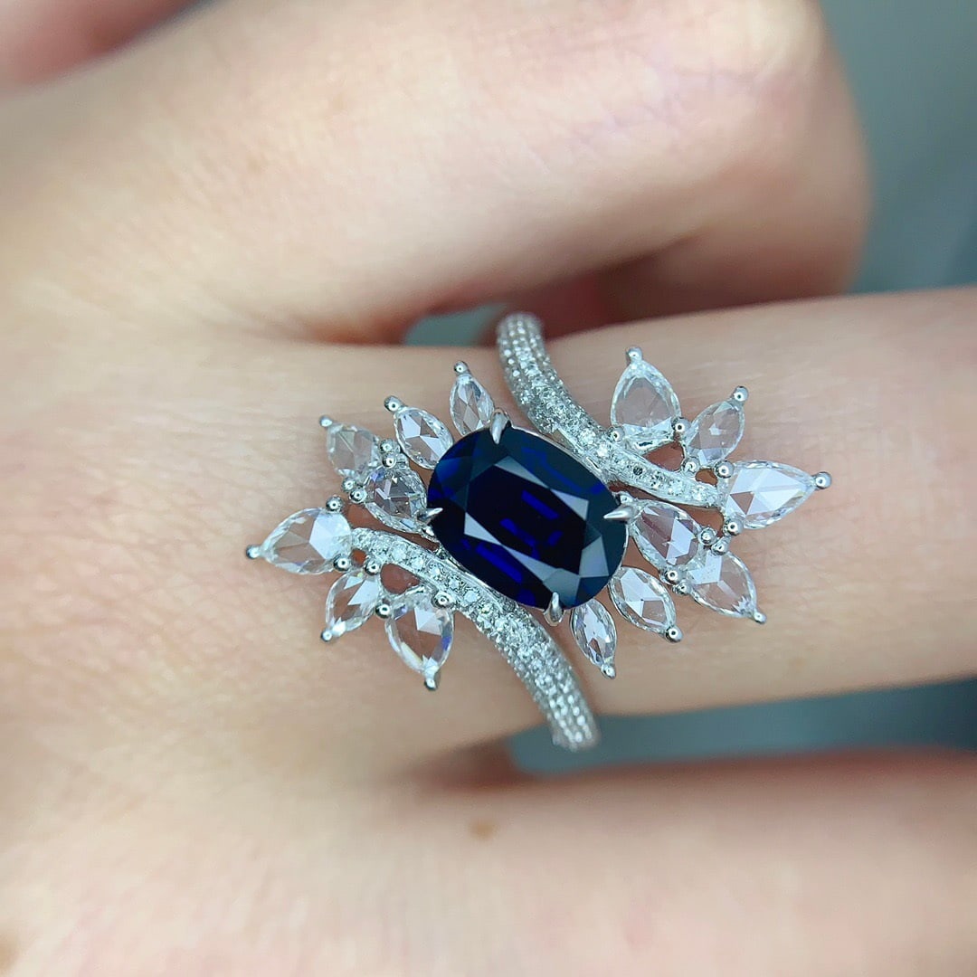 14k Gold 1.57 Ct Natural Sapphire & Diamond Ring - 5