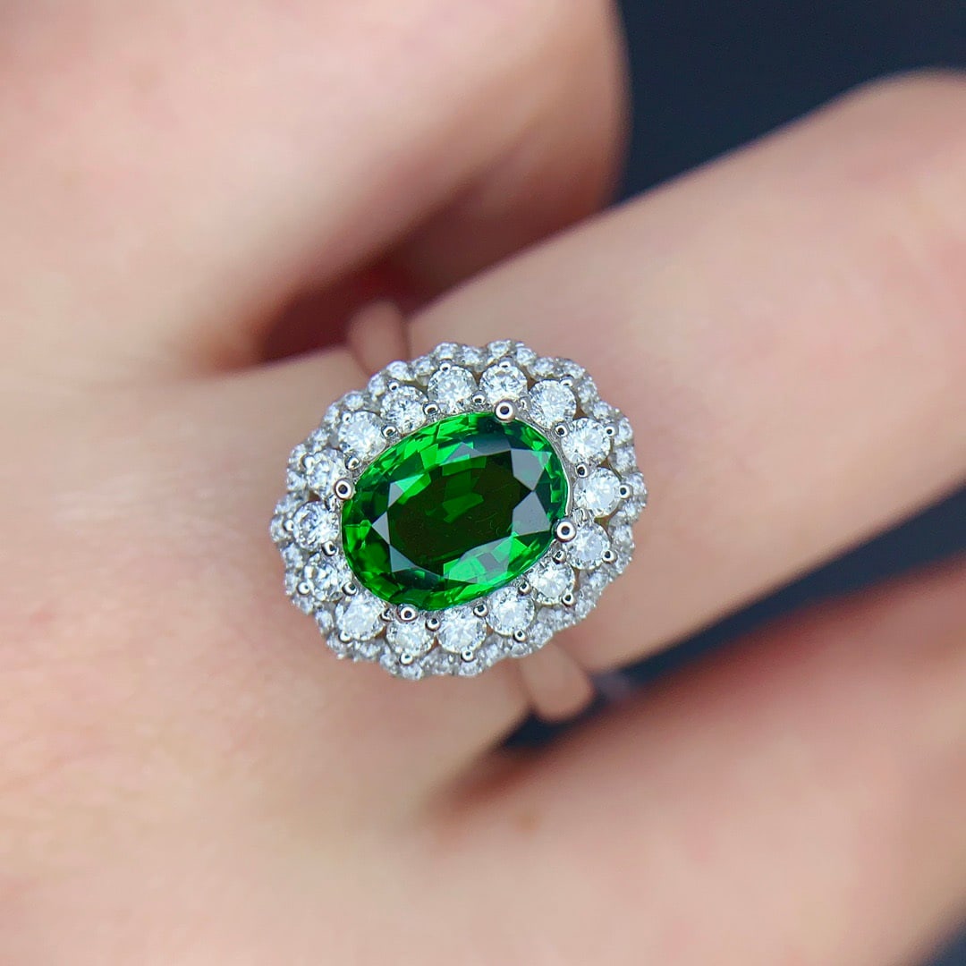 14k Gold 1.51 Ct Natural Tsavorite & Diamond Ring - 4