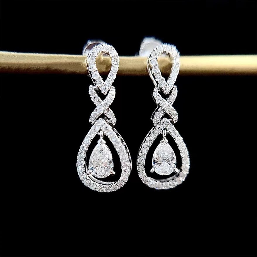 Gia Certified 14k Gold 0.82 Ctw Natural H Si1 Pear Diamond Earrings - 3
