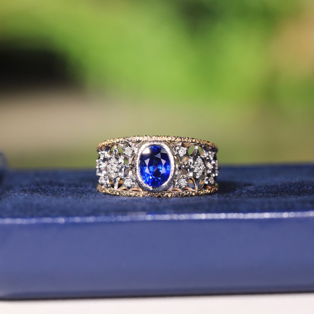 14k Gold 1.43 Ct Natural Sapphire & Diamond Ring - 8