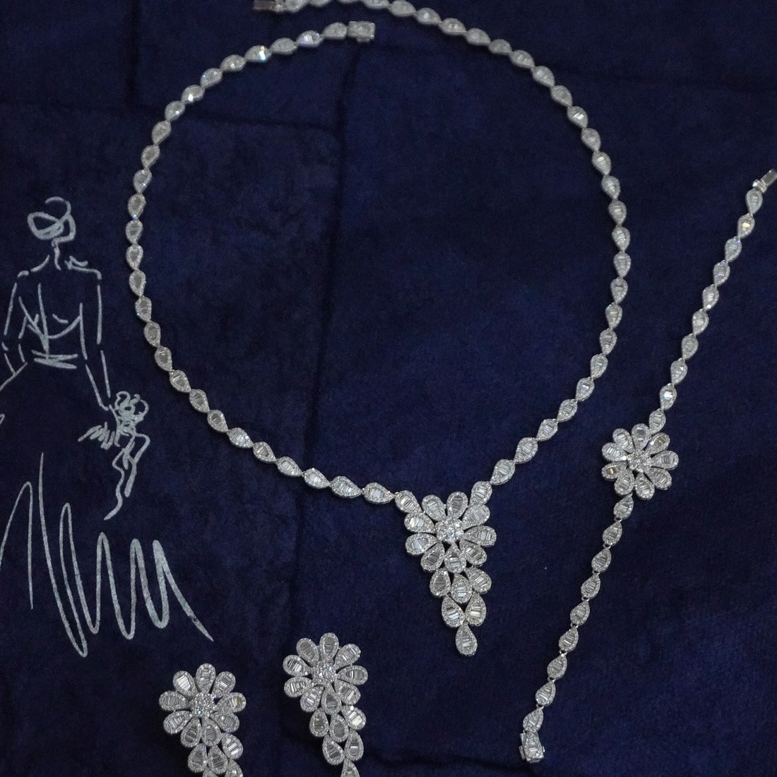 14k Gold 17.17 Ctw Natural H Diamond Jewelry Set: Ref:231152191 // gold content:14k gold // necklace // main gemstone:diamond // shape:multiple // carat weight:9. 53ct // clarity grade:vs-si // color:h // treatment:natural // // earrings // main