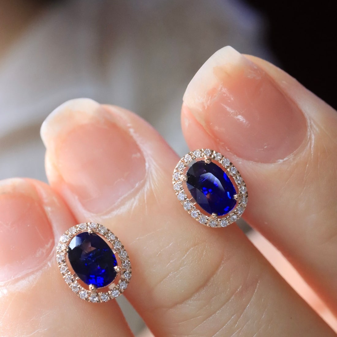 14k Gold 1.40 Ctw Natural Sapphire & Diamond Earrings - 5
