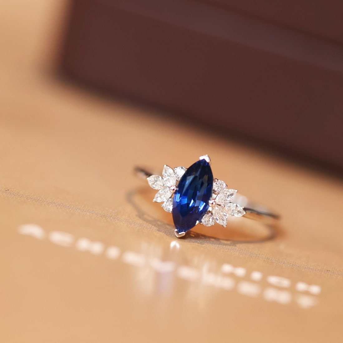 14k Gold 1.61 Ctw Natural Sapphire & Diamond Ring: Ref:231152204 // gold content:14k gold // ring size:7. 25us // // main gemstone:sapphire // shape:marquise // carat weight:1. 36ct // color:blue // treatment:natural // // adjacent gemstone 2 :