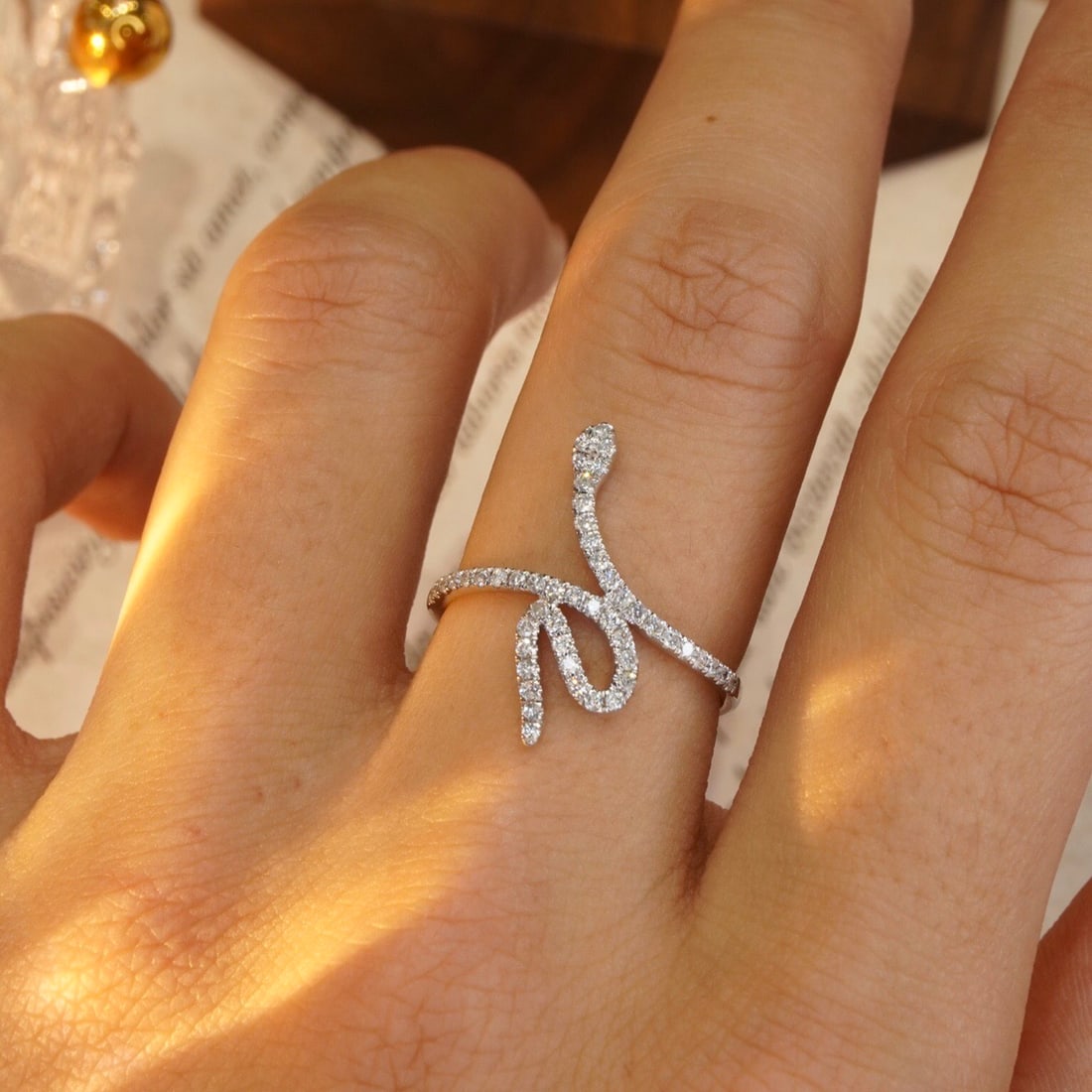 14k Gold 0.33 Ct Natural H Diamond & Snake Ring - 4