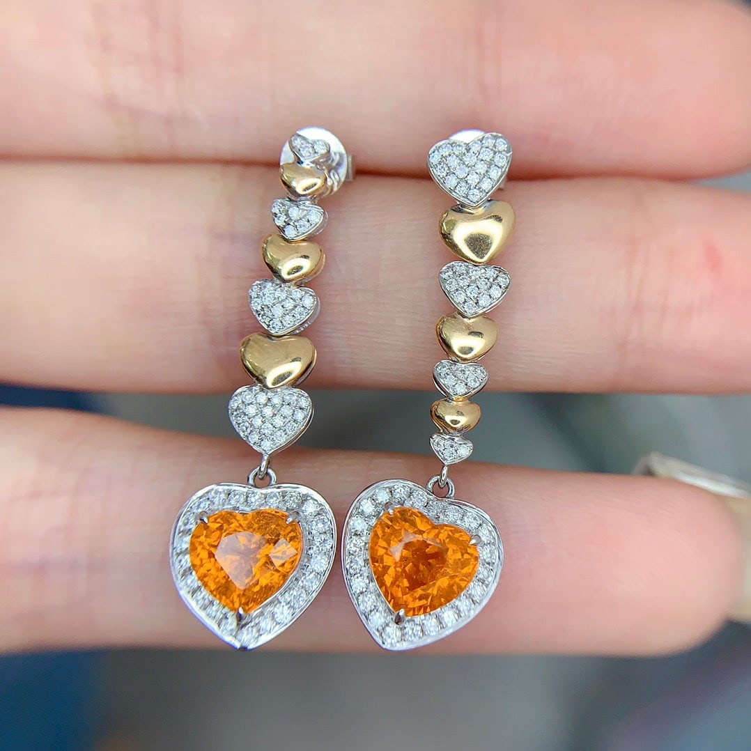 14k Gold 2.98 Ct Natural Spessartine & Diamond Earrings - 3