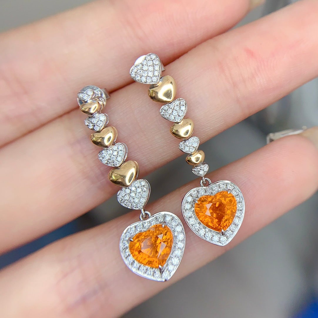 14k Gold 2.98 Ct Natural Spessartine & Diamond Earrings - 4