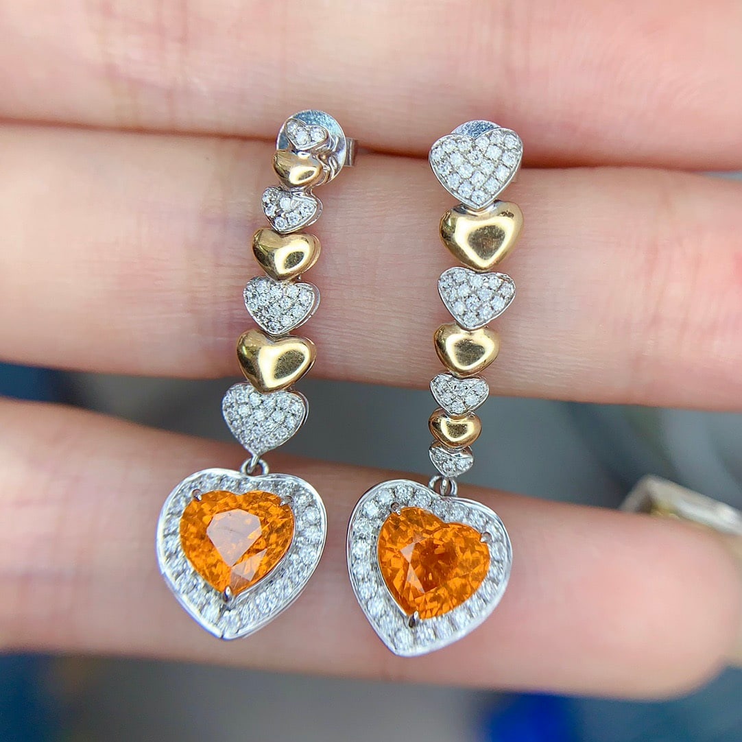 14k Gold 2.98 Ct Natural Spessartine & Diamond Earrings - 5