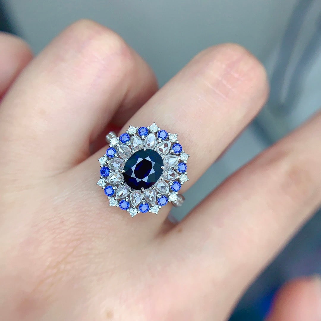 14k Gold 1.35 Ct Natural Sapphire & Diamond Ring - 5