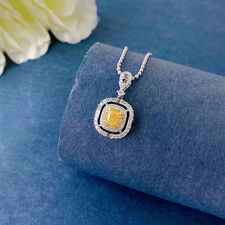 14k Gold 1.20 Ctw Natural Yellow Diamond & Diamond Pendant( Without Chain ) - 2