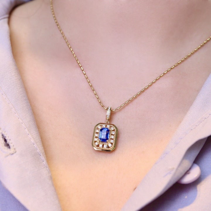 14k Gold 1.97 Ctw Natural Sapphire & Diamond Pendant( Without Chain ) - 6
