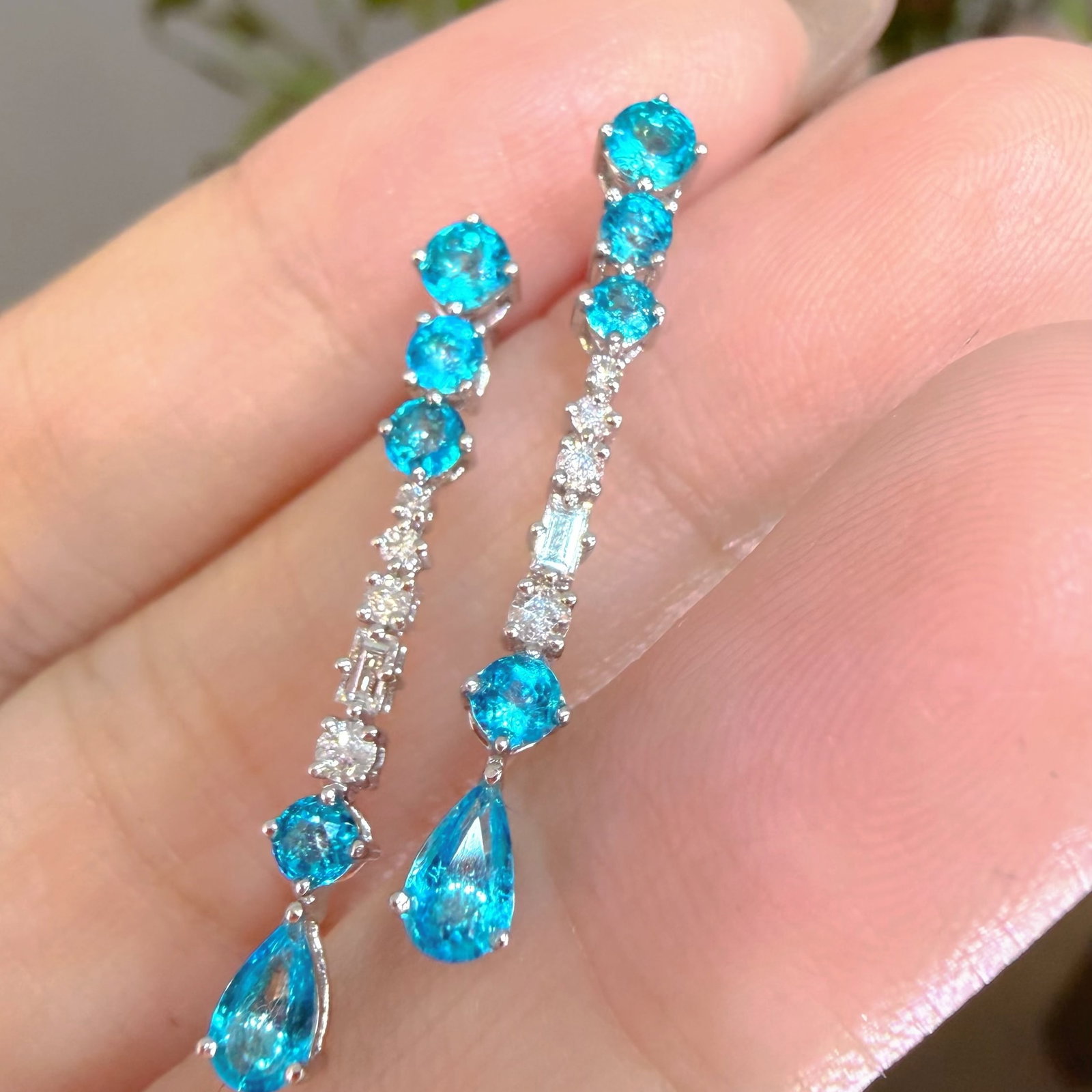 14k Gold 1 Ct Natural Paraiba Tourmaline & Diamond Earrings - 2