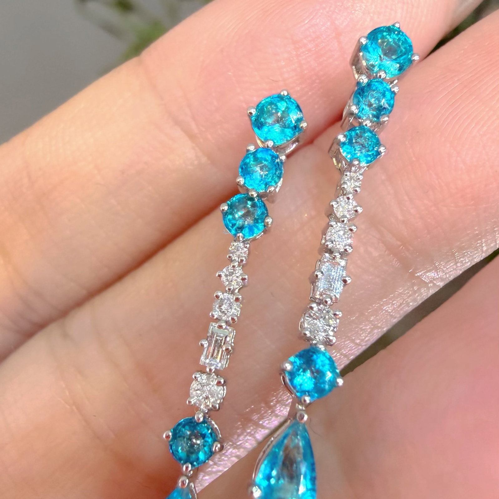14k Gold 1 Ct Natural Paraiba Tourmaline & Diamond Earrings - 5