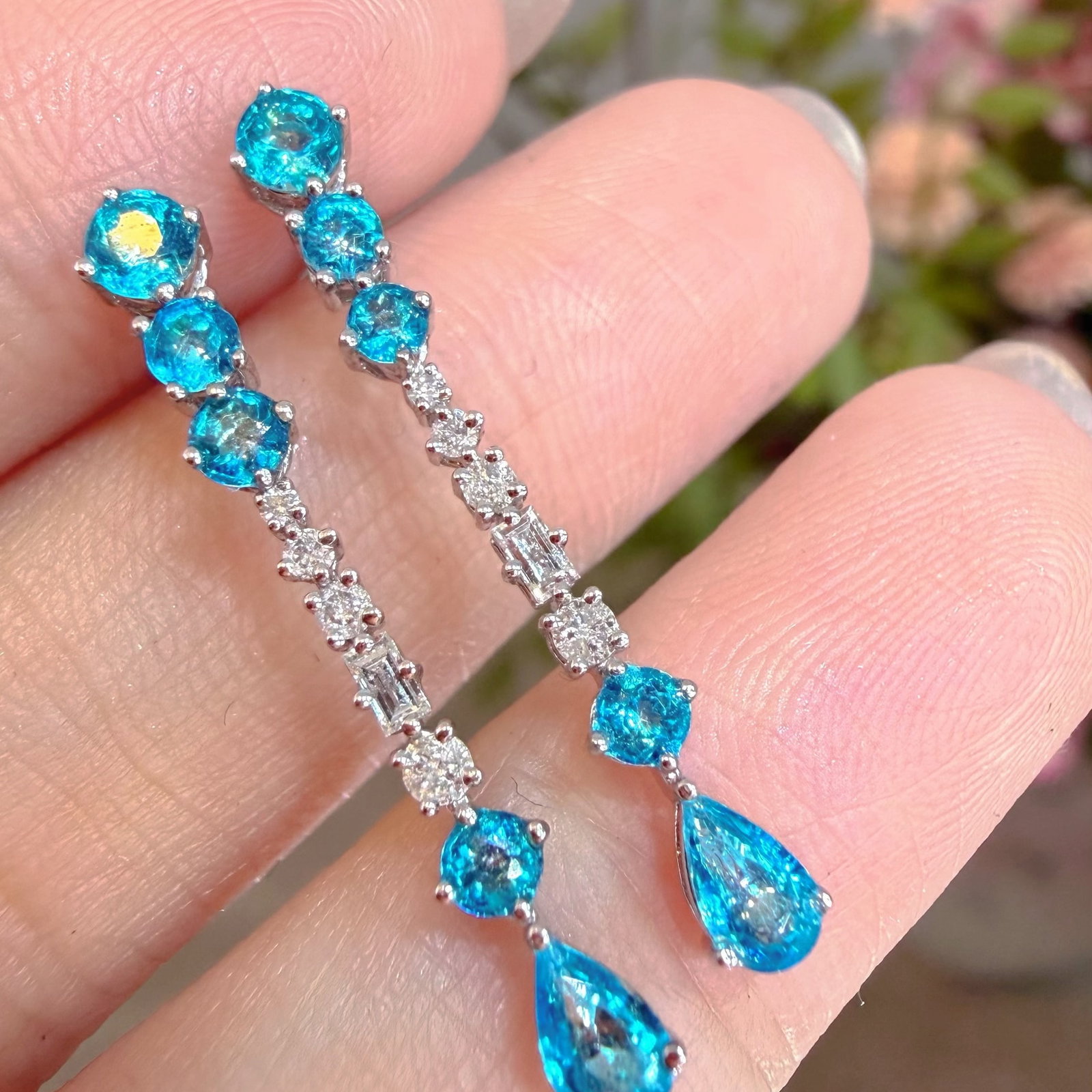 14k Gold 1 Ct Natural Paraiba Tourmaline & Diamond Earrings - 6