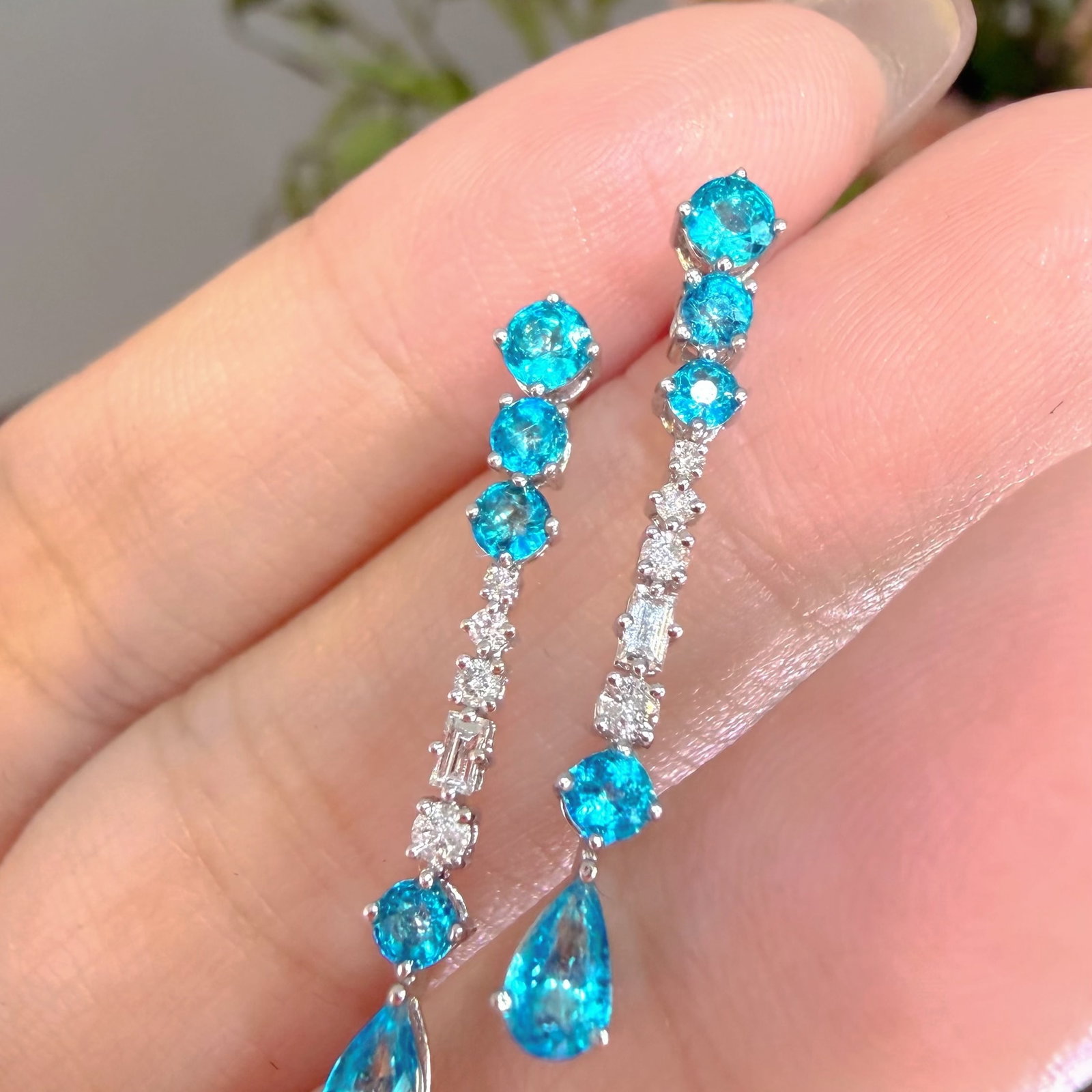 14k Gold 1 Ct Natural Paraiba Tourmaline & Diamond Earrings - 7