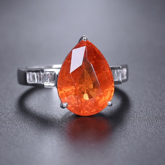14k Gold 7.2 Ct Natural Spessartine & Diamond Ring - 2