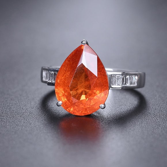 14k Gold 7.2 Ct Natural Spessartine & Diamond Ring - 3
