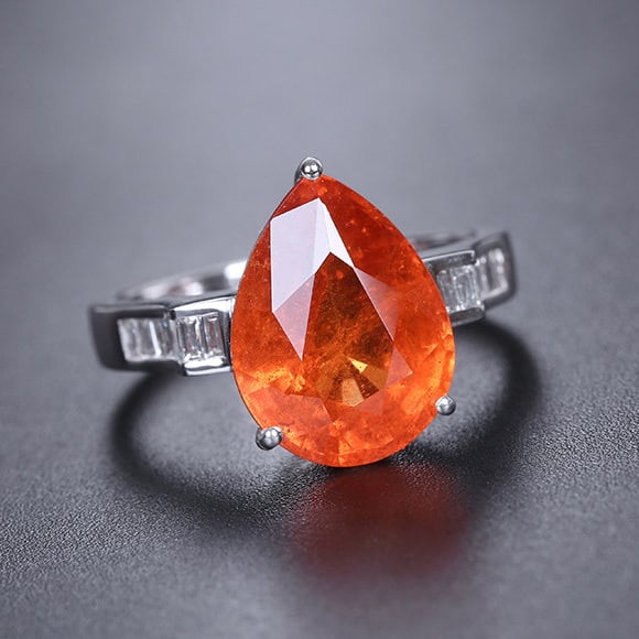 14k Gold 7.2 Ct Natural Spessartine & Diamond Ring - 4