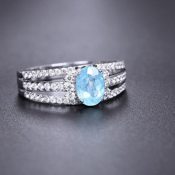 14k Gold 1.28 Ctw Natural Paraiba Tourmaline & Diamond Ring - 2