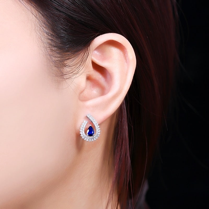 14k Gold 1.77 Ctw Vivid Blue Natural Sapphire & Diamond Earrings - 4