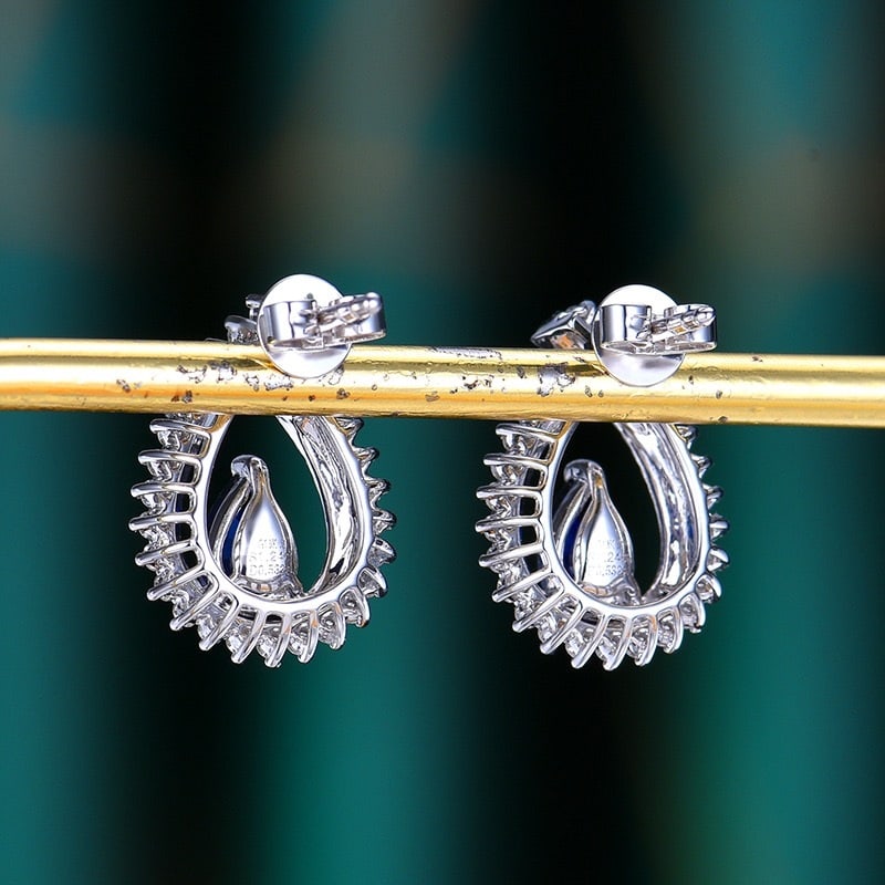 14k Gold 1.77 Ctw Vivid Blue Natural Sapphire & Diamond Earrings - 7