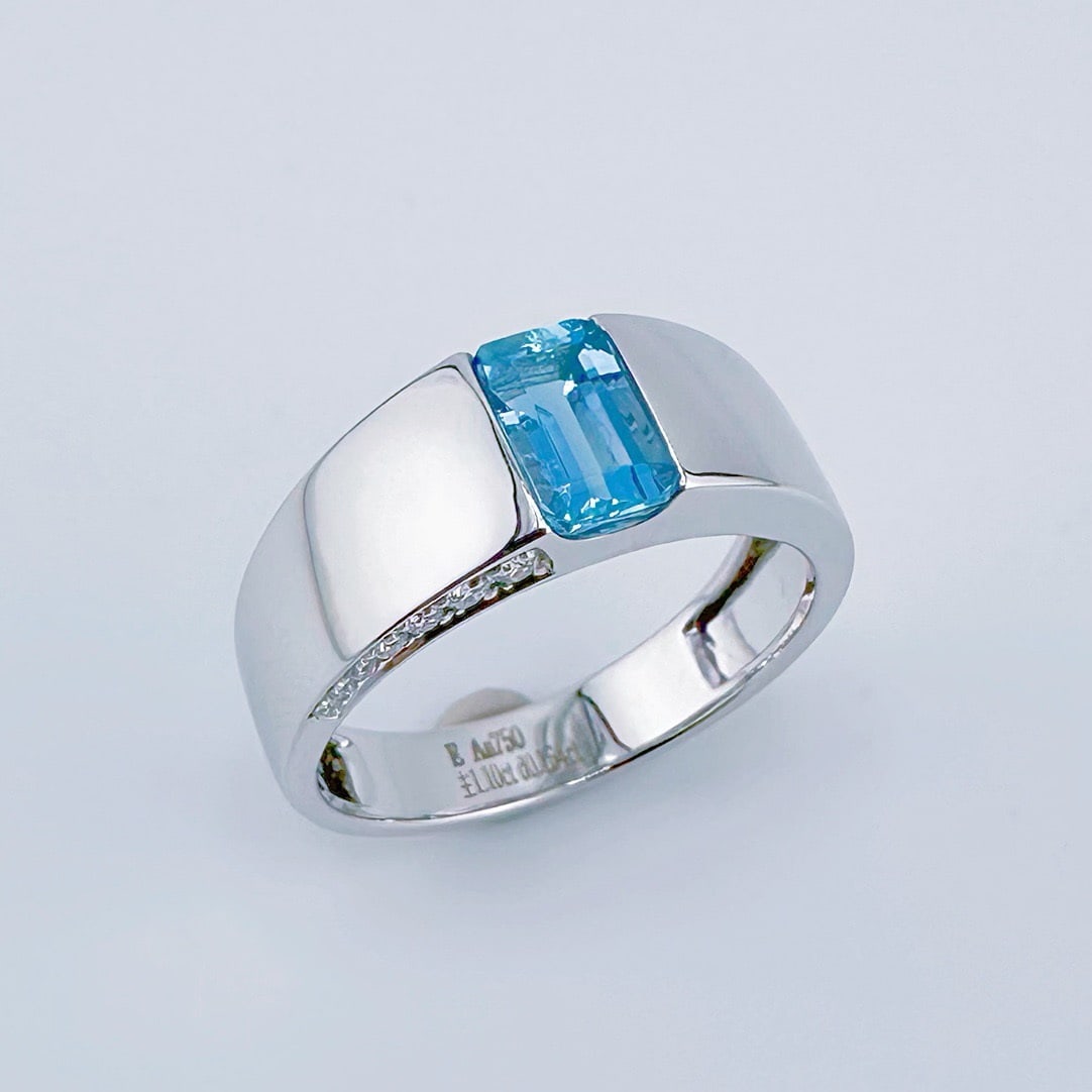 14k Gold 1.26 Ctw Natural Aquamarine & Diamond Ring: Ref:231152252 // gold content:14k gold // ring size:7. 25us // // main gemstone:aquamarine // shape:octagonal // carat weight:1. 10ct // color:blue // treatment:natural // // adjacent gemstone 2 :