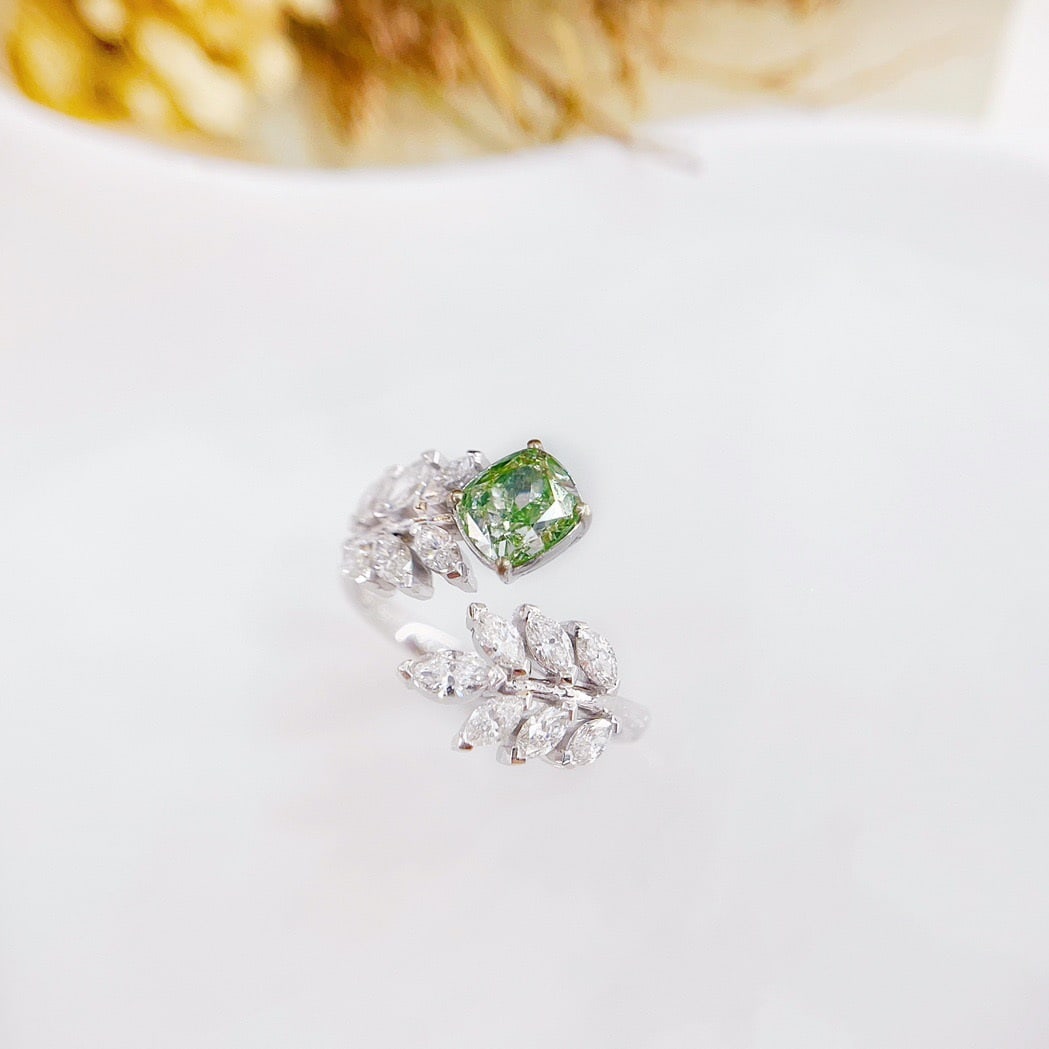 14k Gold 1.80 Ctw Natural Green Diamond & Diamond Ring - 3