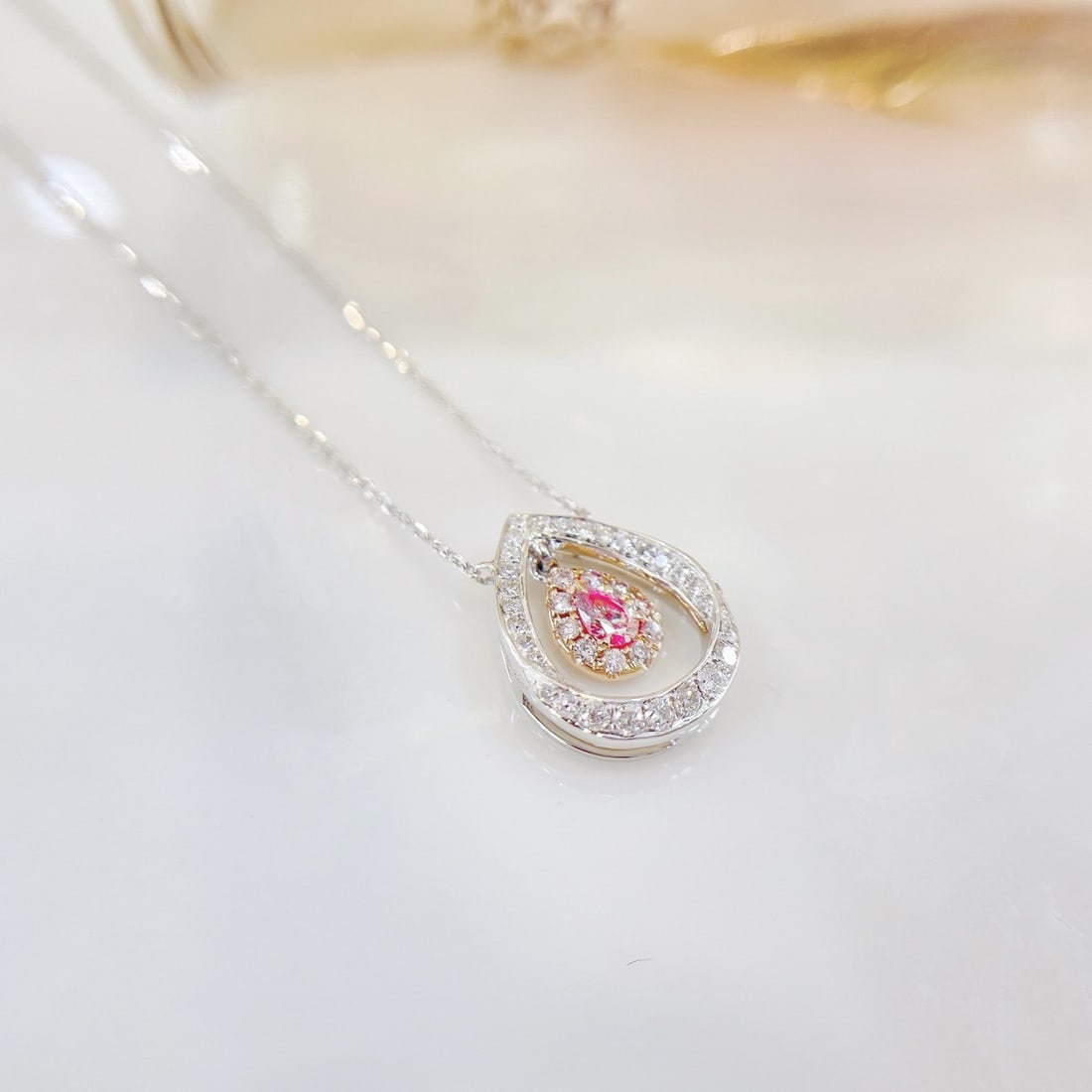 14k Gold 0.30 Ctw Natural Pink Diamond & Diamond Necklace - 3