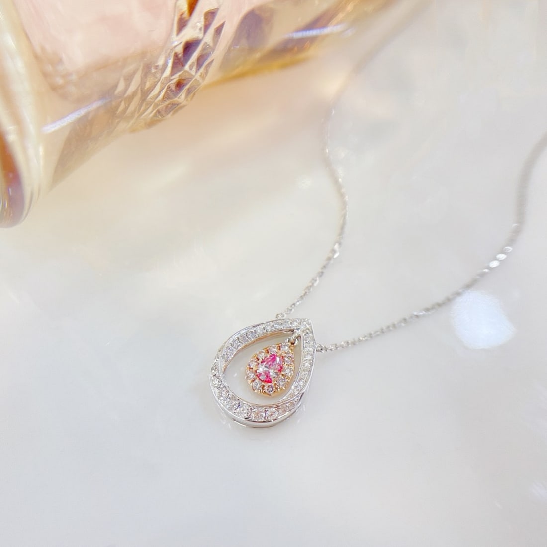 14k Gold 0.30 Ctw Natural Pink Diamond & Diamond Necklace - 4
