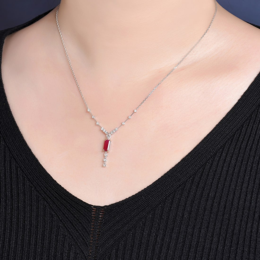 14k Gold 1.23 Ctw Natural Ruby & Diamond Necklace - 5