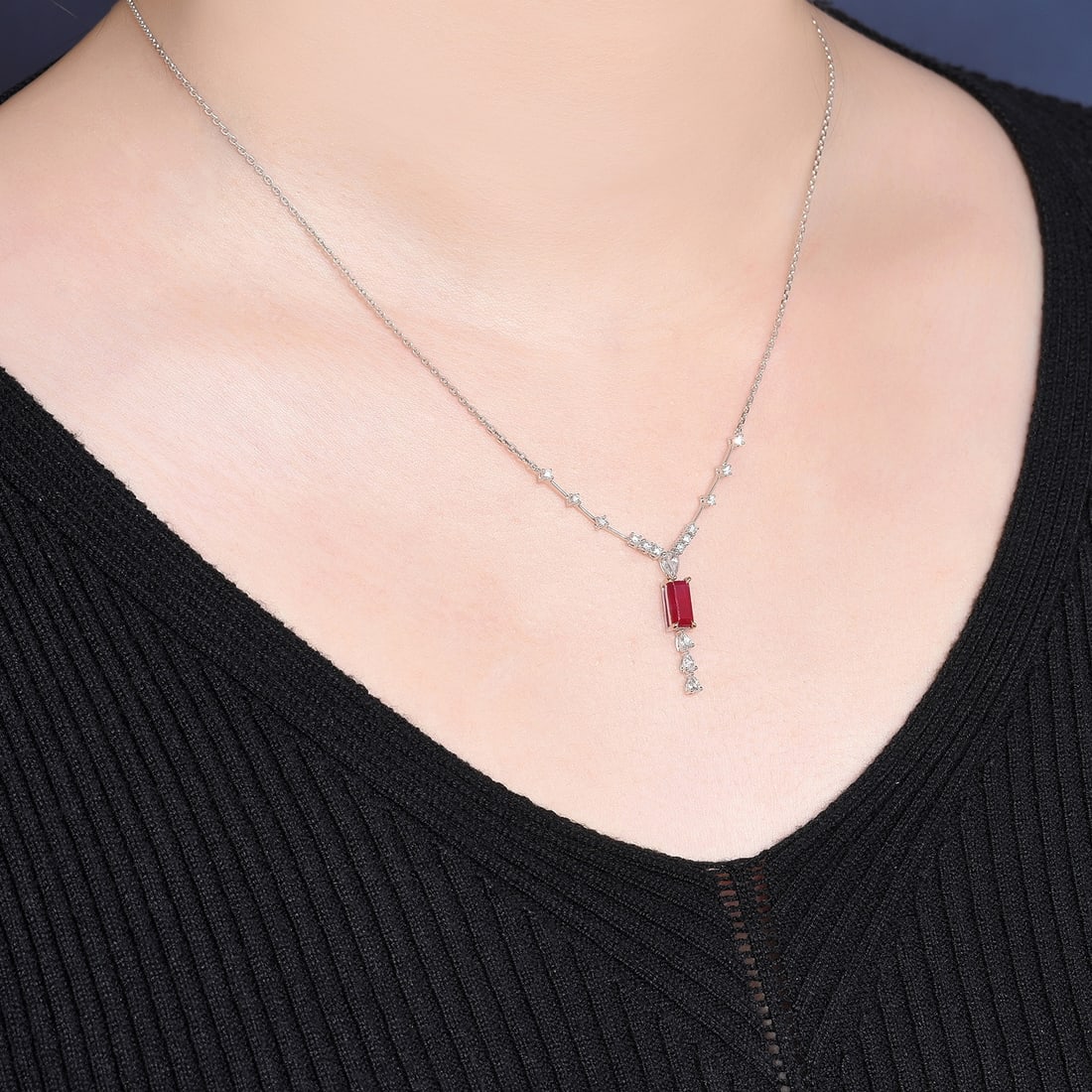 14k Gold 1.23 Ctw Natural Ruby & Diamond Necklace - 7