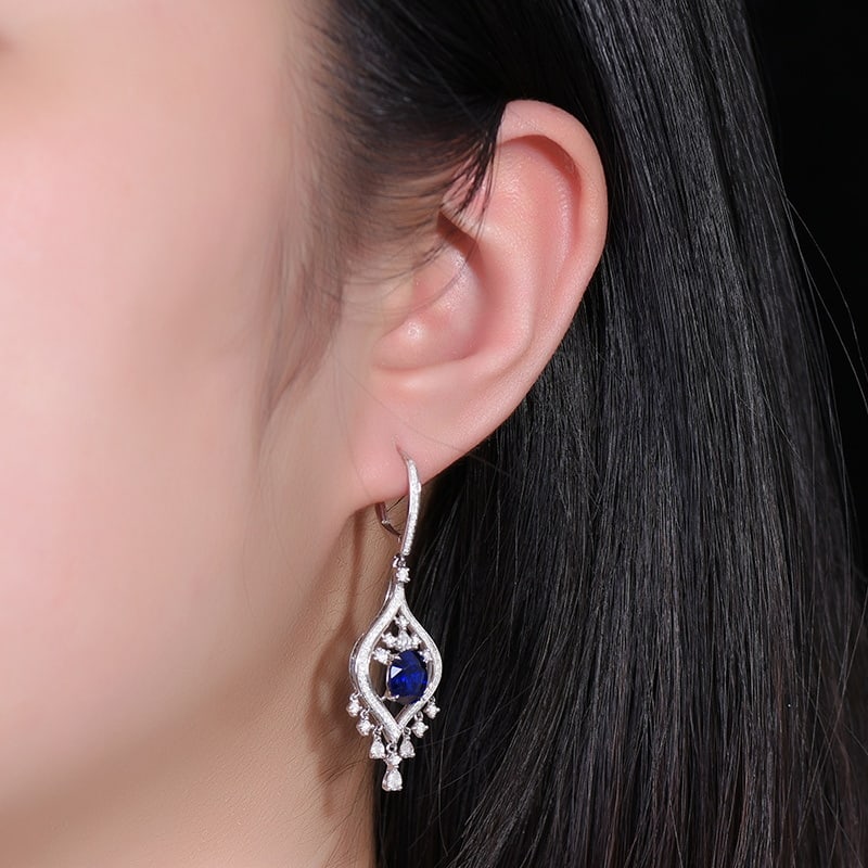 14k Gold 4.22 Ctw Natural Sapphire & Diamond Earrings - 6