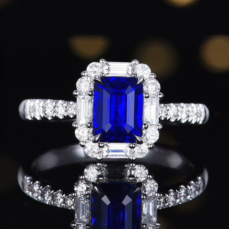14k Gold 2.14 Ctw Natural Sapphire & Diamond Ring: Ref:231152285 // gold content:14k gold // ring size:7. 25us // // main gemstone:sapphire // shape:octagonal // carat weight:1. 57ct // color:royal blue // treatment:natural // // adjacent gemstone 2