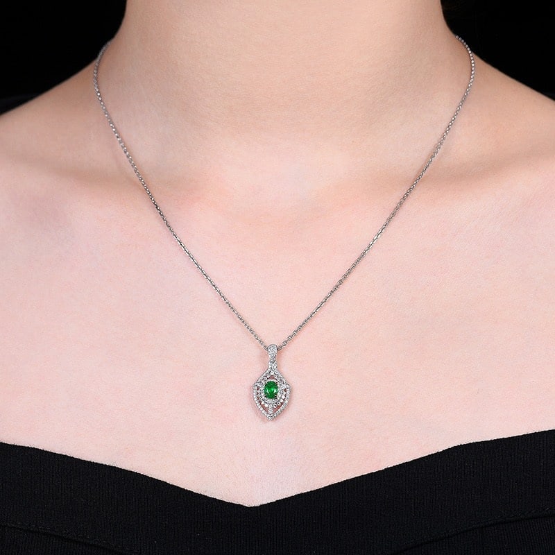 14k Gold 0.7 Ctw Vivid Green Natural Emerald & Diamond Pendant( Without Chain ) - 4