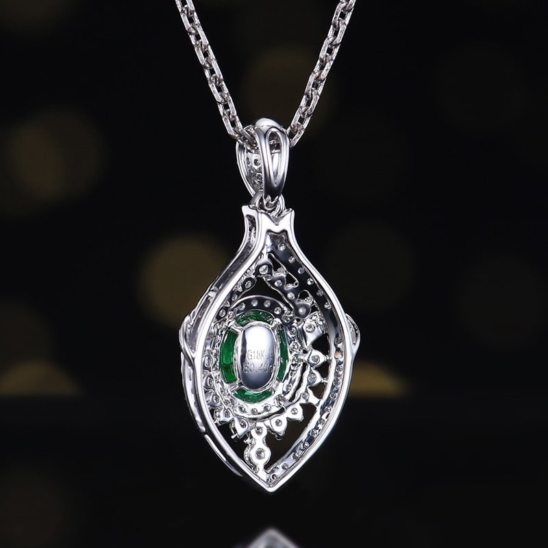 14k Gold 0.7 Ctw Vivid Green Natural Emerald & Diamond Pendant( Without Chain ) - 7