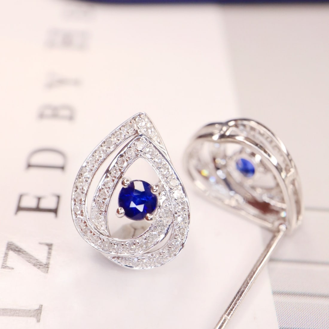 14k Gold 0.57 Ctw Natural Sapphire & Diamond Earrings - 2