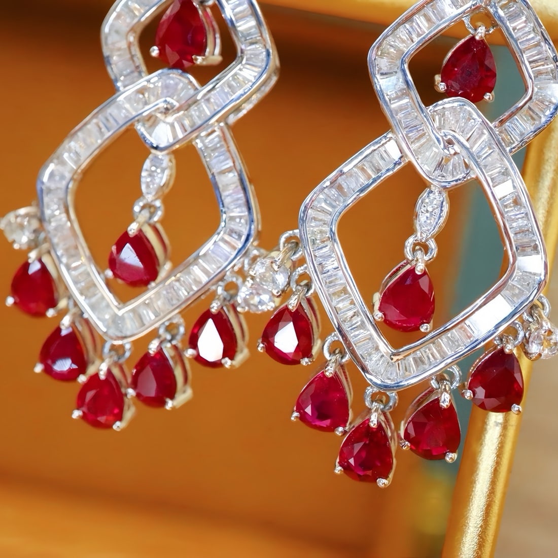 14k Gold 4.62 Ctw Vivid Red Natural Ruby & Diamond Earrings - 3