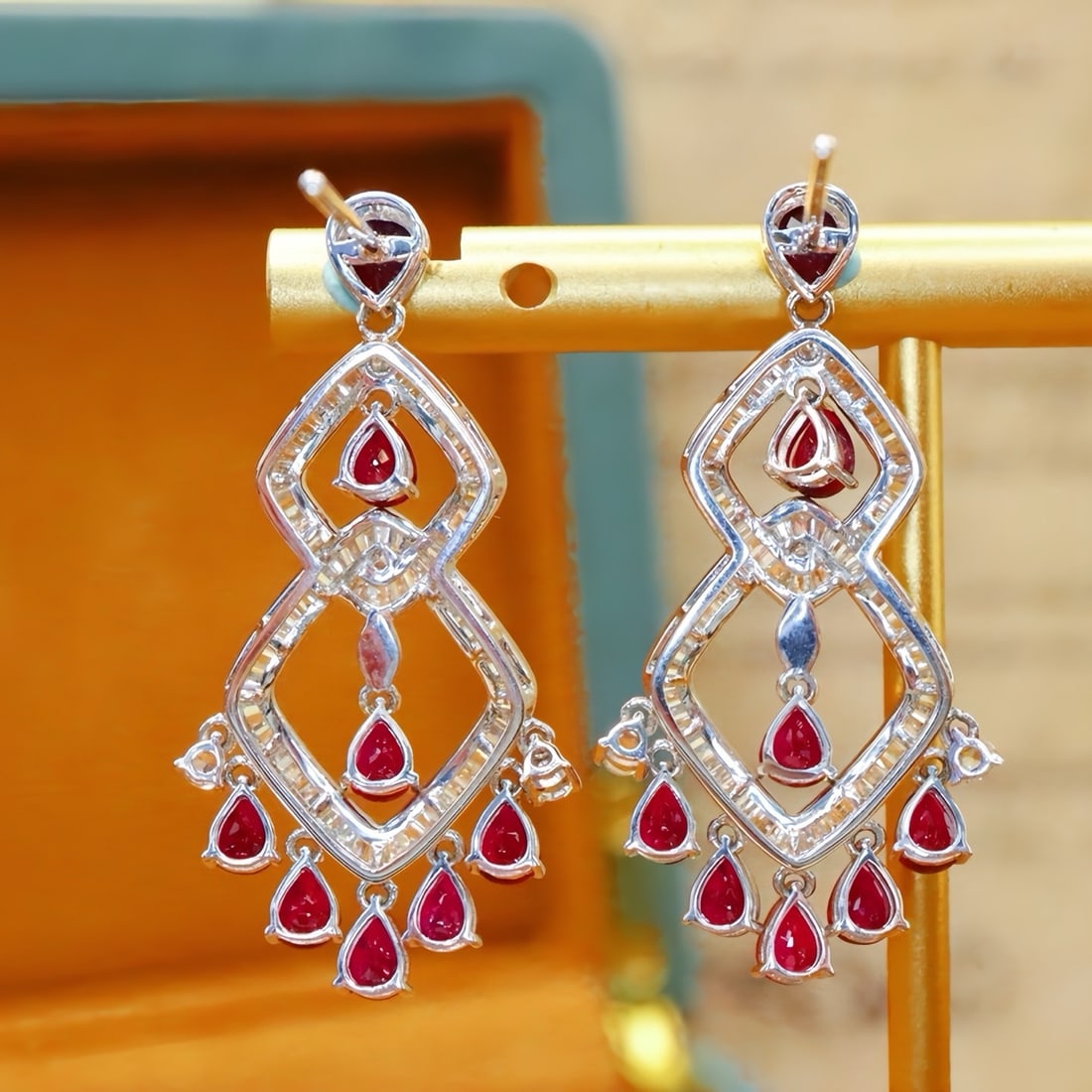 14k Gold 4.62 Ctw Vivid Red Natural Ruby & Diamond Earrings - 4