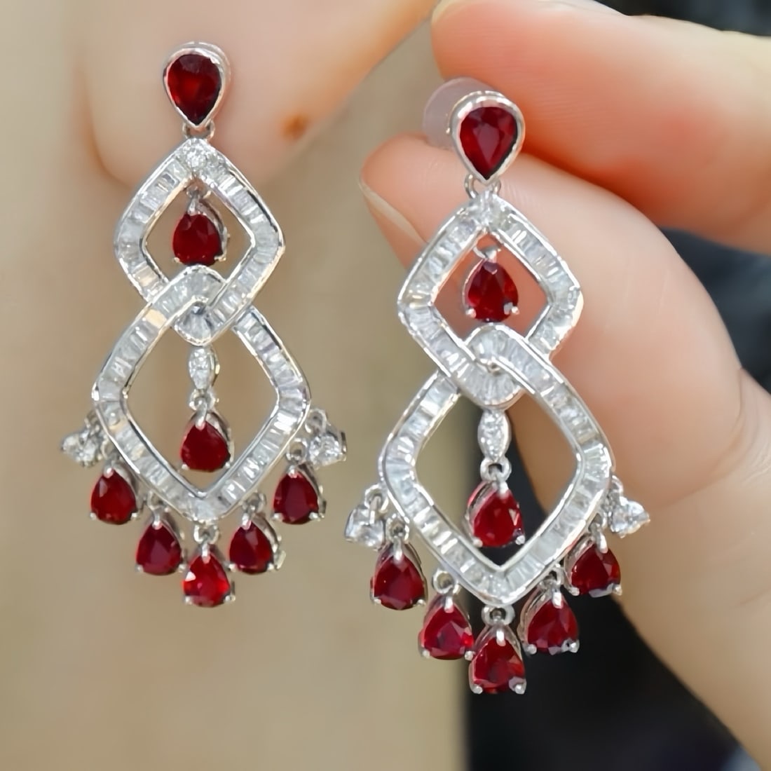 14k Gold 4.62 Ctw Vivid Red Natural Ruby & Diamond Earrings - 5