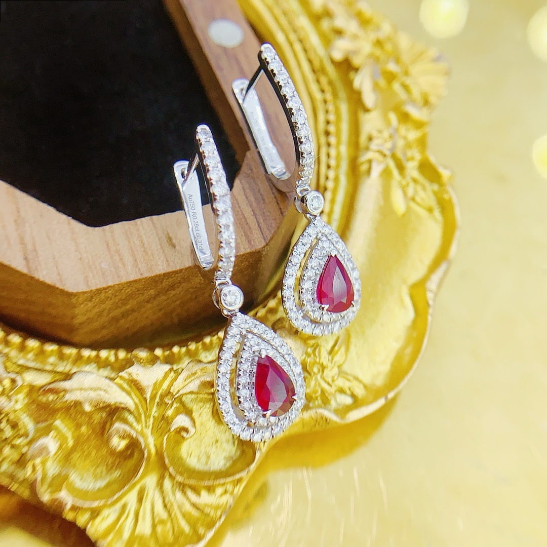 14k Gold 1.40 Ctw Natural Ruby & Diamond Earrings - 3