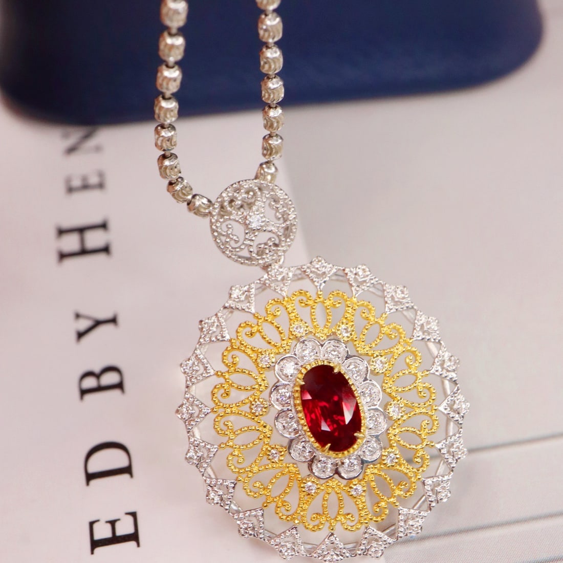 14k Gold 0.61 Ctw Vivid Red Natural Ruby & Diamond Pendant( Without Chain ) - 3